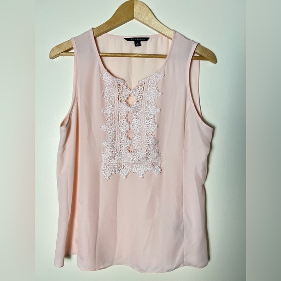 Zac & Rachel Women Top M Pink Blush Lace Embroidery Panel Front Sleeveless Sheer - Picture 1 of 15